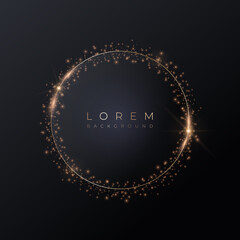 Pale pink round 3d background shape with gold frame and shiny glitter.