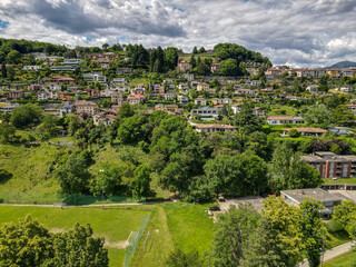 Fototapeta na wymiar Drone view at Savosa over Lugano on the italian part of Switzerland