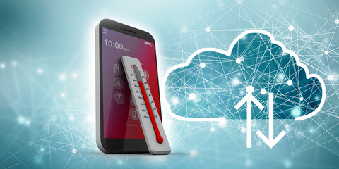 3d rendering fever checking thermometer with mobile
