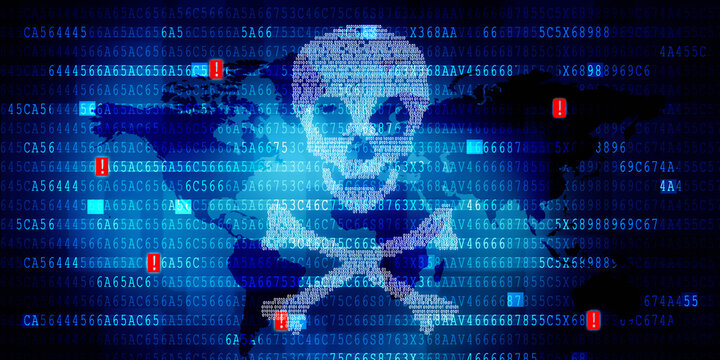 2d illustration abstract binary skull 