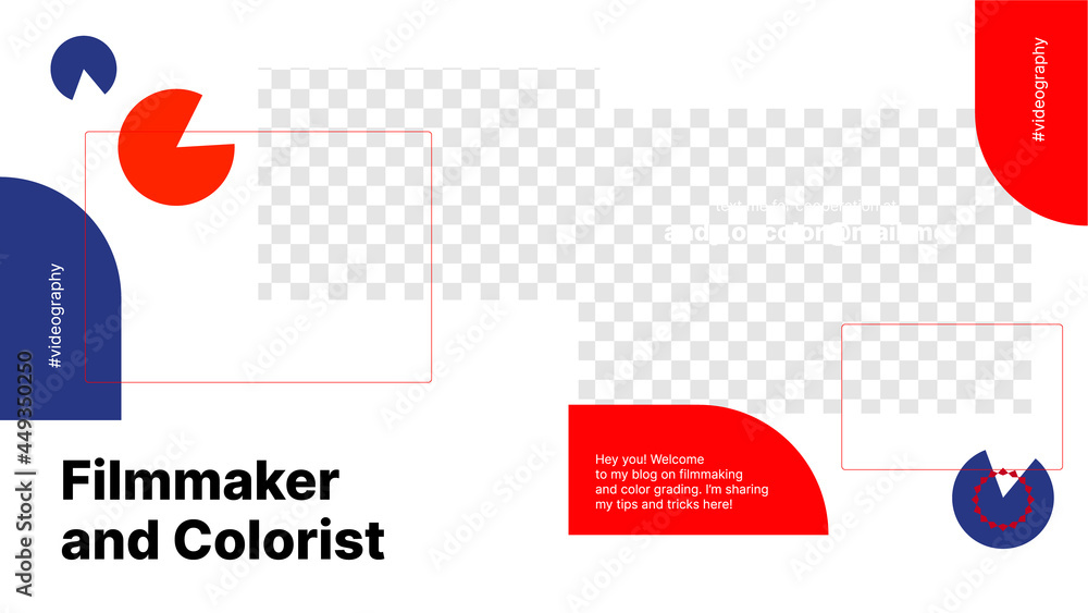Poster editable horizontal banner for filmmaker and colorist channel on video platform with a spot to put c