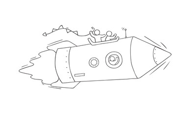 Sketch of working little people with flying pencil.