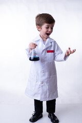 A chemical scientist child isolated on a white background.