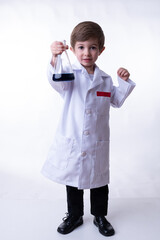 A chemical scientist child isolated on a white background.