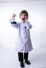 A chemical scientist child isolated on a white background.
