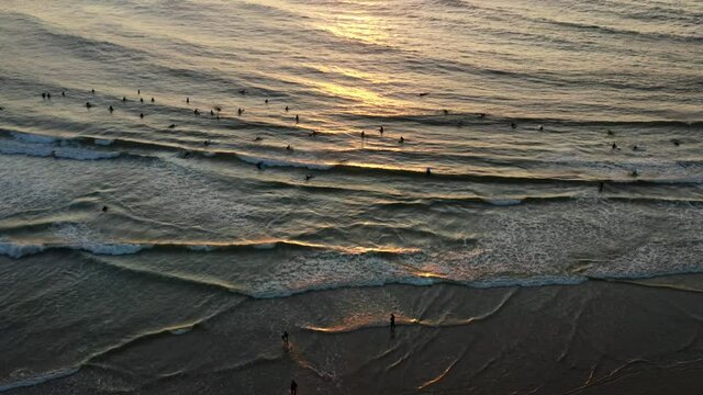 Baleal, Portugal, Europe. Drone footage of beautiful sunset at the seaside