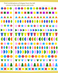  A game for children. Find the sequence of shapes from the left column to the right column and circle