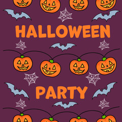 Halloween pumpkin seamless pattern on violet background. Cute halloween pumpkin pattern with web. Halloween theme design vector illustration