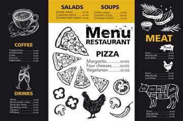 Fototapeta premium Menu template design for restaurant, sketch illustration. Vector. 