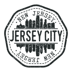Jersey City, NJ, USA Stamp Skyline Postmark. Silhouette Postal Passport. City Round Vector Icon. Vintage Postage Design.