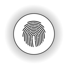 Vector outline fingerprint icon. Single thumbprint hand sign with dashed line. Biometric identity scan