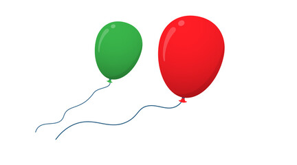 Flat vector red and green birthday air helium balloon icon in cartoon style isolated on a white background