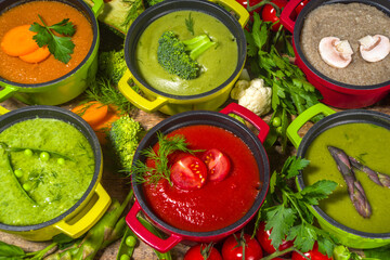 Set of various vegetable cream soups