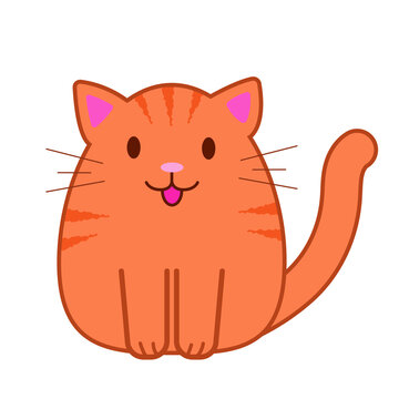 Funny cartoon orange cat with lines, cute vector illustration in flat style. Smiling fat kitten. Positive print for sticker, cards, clothes, textile, design and decor