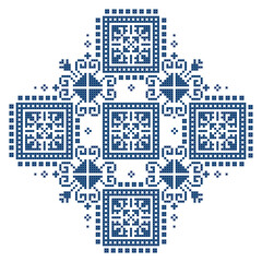 Zmijanje embroidery style vector pattern - traditional folk art design from Bosnia and Herzegovina with abstract geometric shapes

