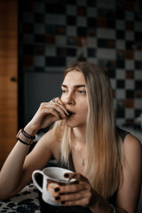 woman drinking coffee