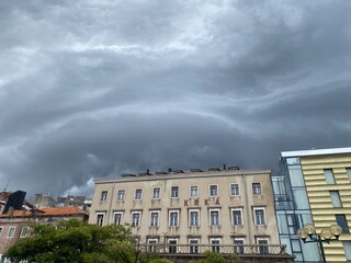 Fototapeta na wymiar Storm above Sibenik, city in Croatia