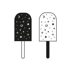 Cute doodle outline and black celestial ice creams.