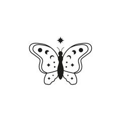 Celestial butterfly with stars and crescent moon.