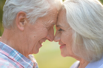 senior couple posing in the park