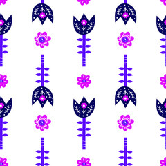 Fototapeta na wymiar Scandinavian seamless pattern with doodle flowers.