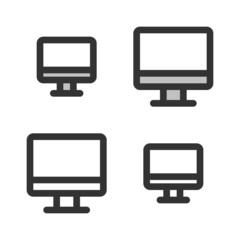 Pixel-perfect linear icon of LCD monitor built on two base grids of 32x32 and 24x24 pixels. The initial base line weight is 2 pixels.  In two-color and one-color versions. Editable strokes 