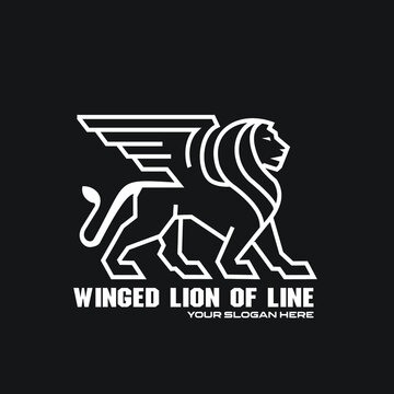winged lion flat black simple logo exclusive design inspiration