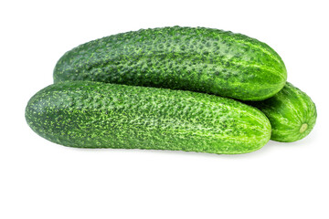 Three fresh green cucumbers isolated on white background.