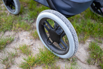 Off-road tires of a stroller on terrain