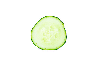 Fresh cucumber single slice or cross-section isolated on white background.