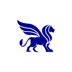 winged lion blue color logo exclusive design inspiration 
