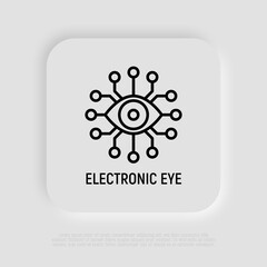 Cyber eye thin line icon, electronic eye, biotechnology, bionic eye. Modern vector illustration.