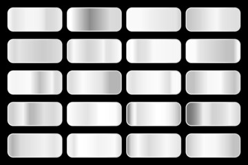 Metallic gradient collection with shiny silver hologram. Holographic foil texture, chrome metal gradation. Vector set for frame, ribbon, border, cover, banner, other design