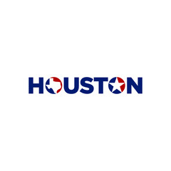 Houston Texas City Logo. Lone Star and Texas Map Icon. Blue and Red Vector Illustration.