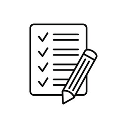 Checklist pencil icon. Pencil with paper icon, Contract vector icon. Test icon. 