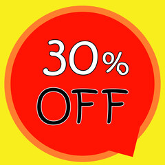 30% OFF on banner discount promotion. Discount on offer price tag. Red special offer sale tag. Modern vector label illustration. isolated background