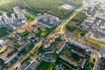 Naklejka premium Aerial view of urban development during sunset. Obninsk, Russia