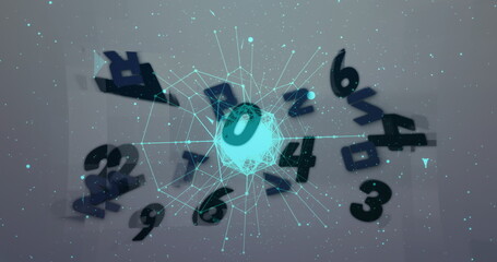 Obraz premium Image of numbers changing with network of connections