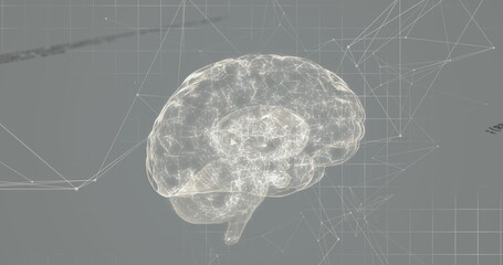 Image of data processing and network of connections with human brain spinning