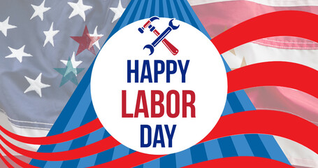 Obraz premium Image of happy labor day text over american flag stars and stripes