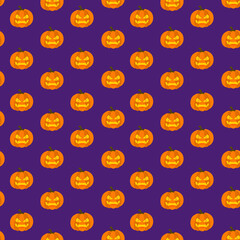 vector pattern on the theme of Halloween. Angry pumpkin on a dark purple background