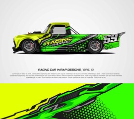 Pickup truck wrap vector for race car, rally, adventure vehicle, uniform and sport livery. Graphic abstract stripe racing background kit designs. eps 10