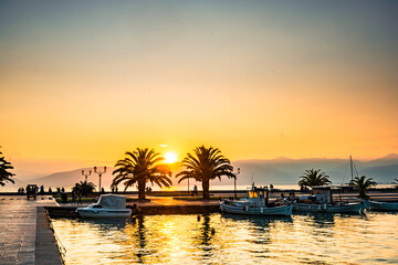 Sunset in the harbor of Nafplio, Greece