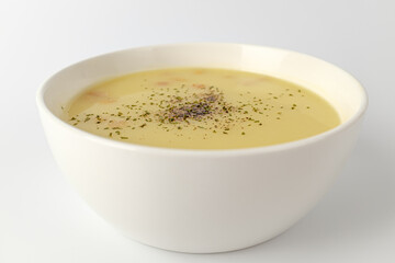 Corn soup on a white background