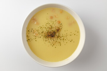 Corn soup on a white background