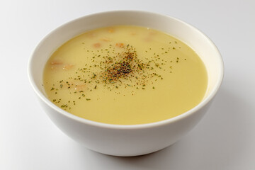 Corn soup on a white background