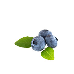 Blueberry with leaves isolated on white.