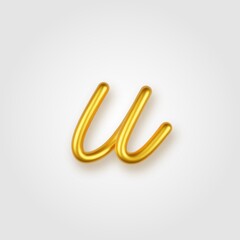 Gold 3d realistic lowercase letter U on a light background.