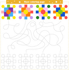  Logic game for children. Go through the maze and color the figure according to the pattern