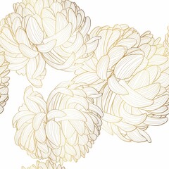 Cotton fabric Seamless pattern with a Chrysanthemum Flowers natural ornament. Tropical vintage Golden Flowers floral seamless pattern on black background.